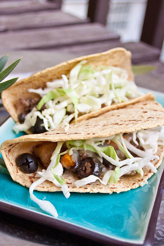 Picadillo tacos with California Olives