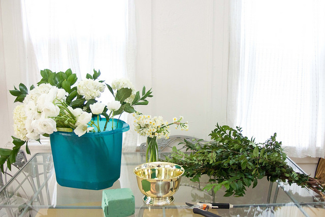 Valentines Day Green and White Floral Centerpiece