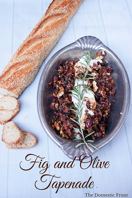 Fig and Olive Tapenade with rosemary and goat cheese is an easy holiday party appetizer